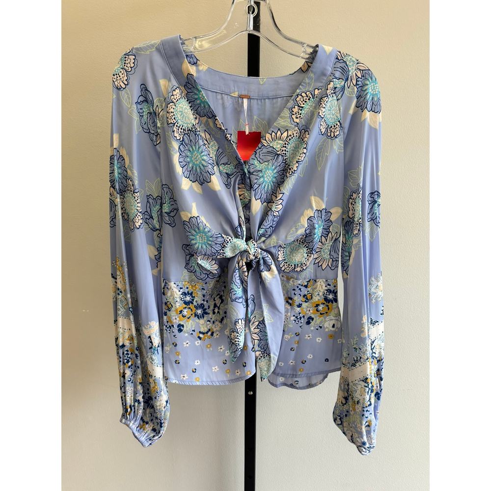 Free People Women's Blue Floral Long Sleeve Shirt Size S #51460
